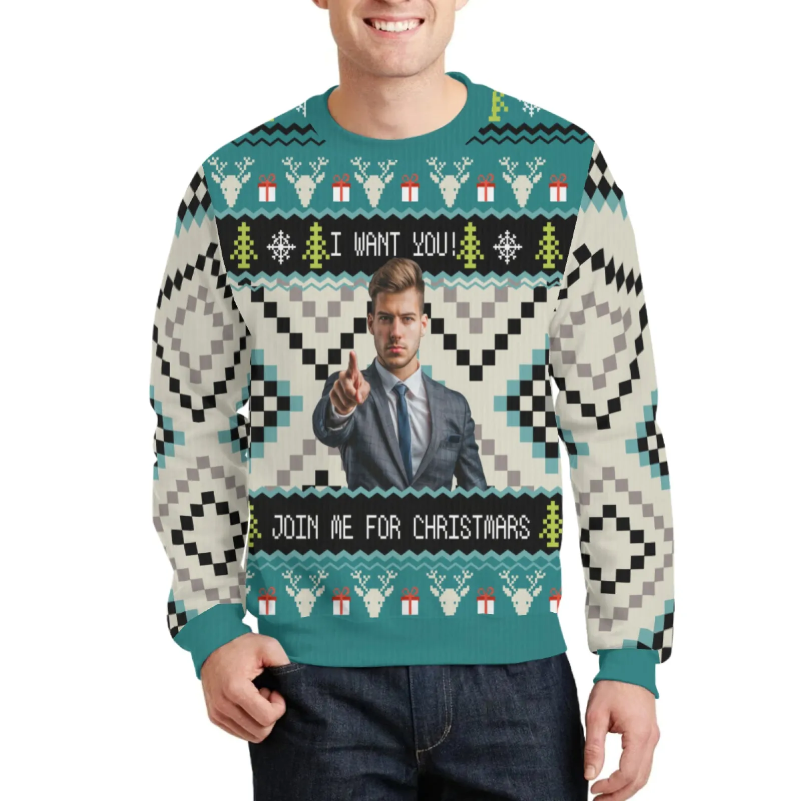 Custom Face "I Want You" Unisex Sweater for Men Women Christmas Ugly Sweater Xmas Party Personalized Photo Ugly Sweater