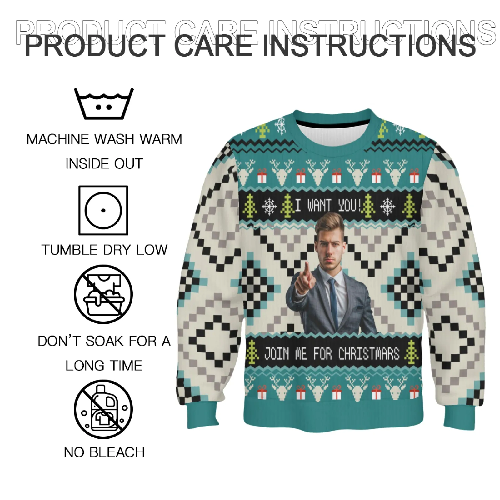Custom Face "I Want You" Unisex Sweater for Men Women Christmas Ugly Sweater Xmas Party Personalized Photo Ugly Sweater