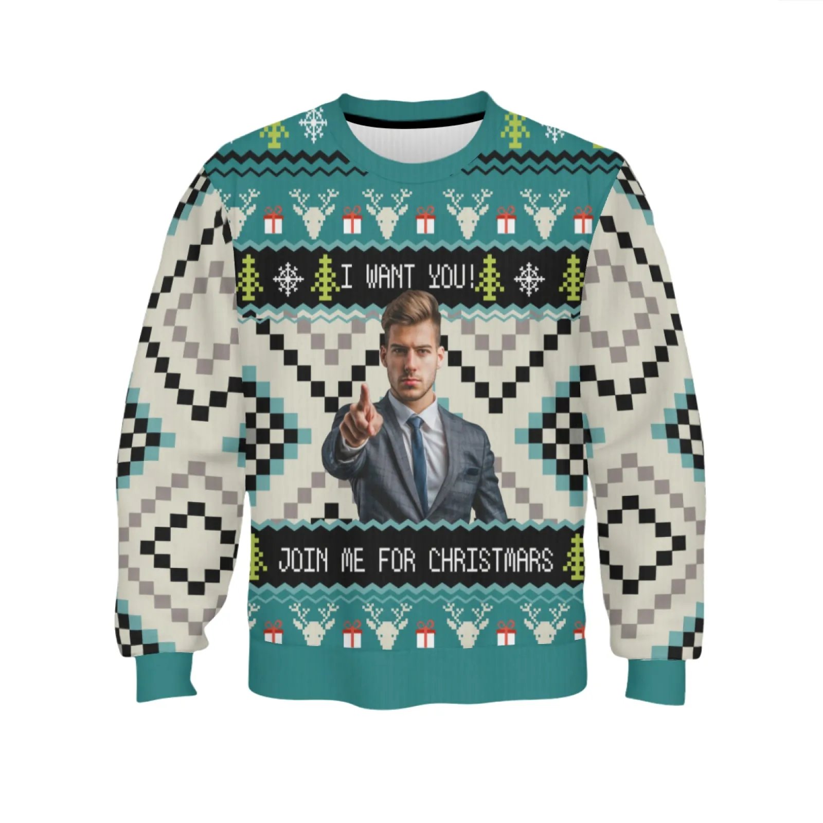 Custom Face "I Want You" Unisex Sweater for Men Women Christmas Ugly Sweater Xmas Party Personalized Photo Ugly Sweater