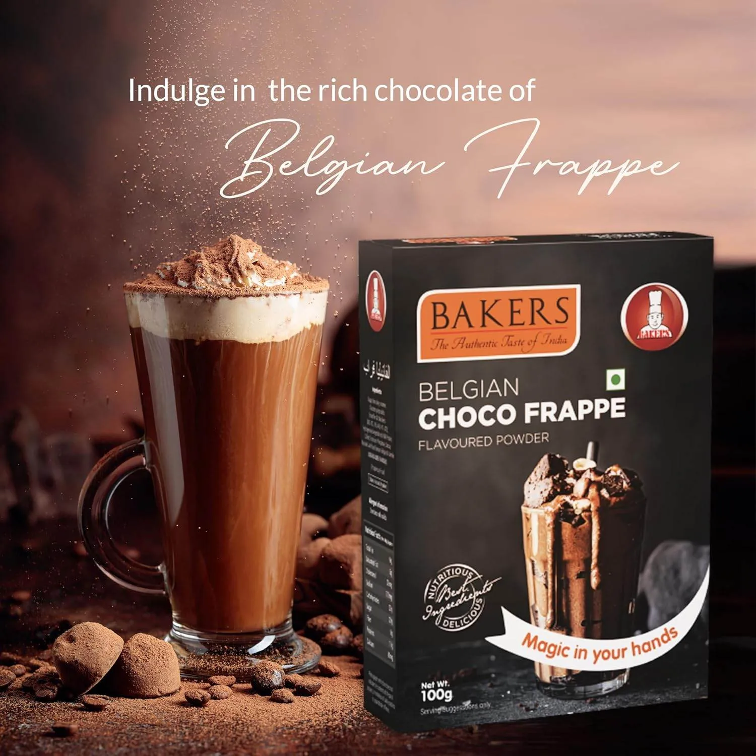 DOUBLE DELIGHT PACK 3 - BAKERS Cocoa Powder 50 gm   BAKERS Belgian Choco Frappe Powder 100g