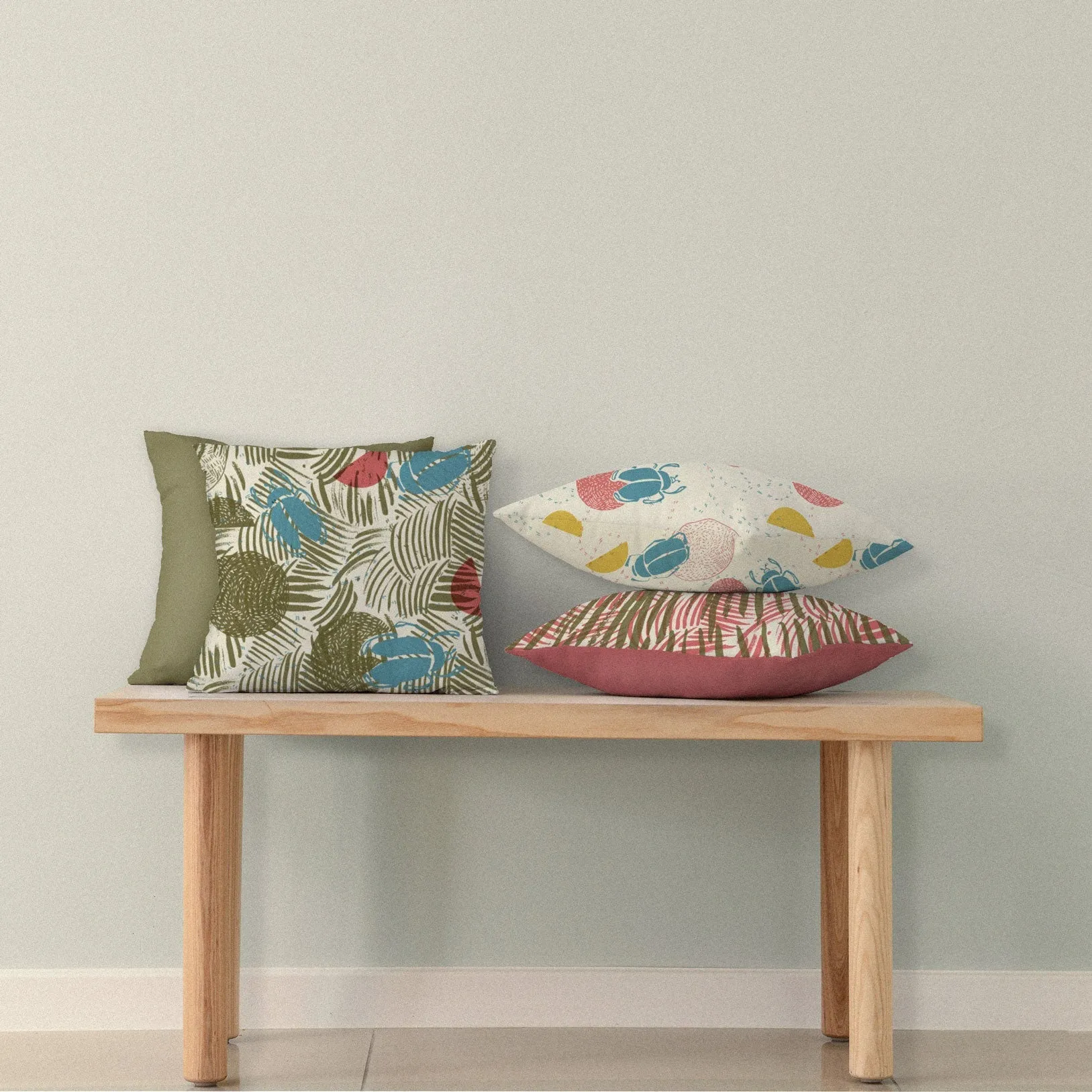 Dung Beetles on oatmeal linen - frosty