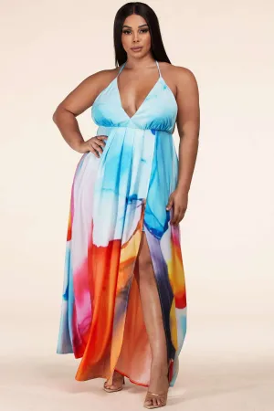 Fasheabe Watercolor Print Wrap Plus Maxi Dress