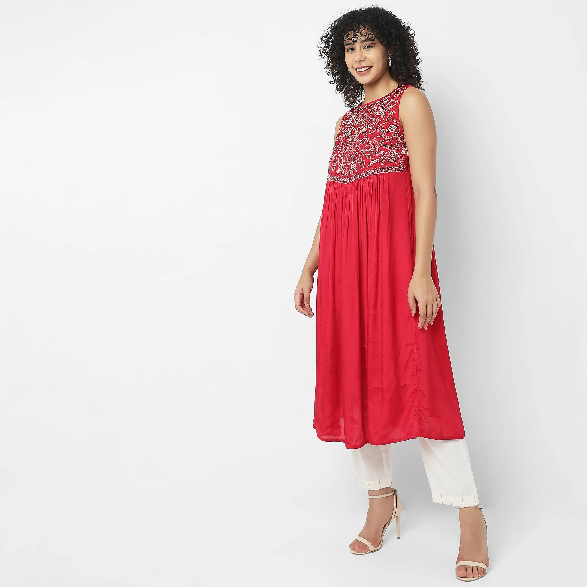 Flare Fit Embroidered Kurta