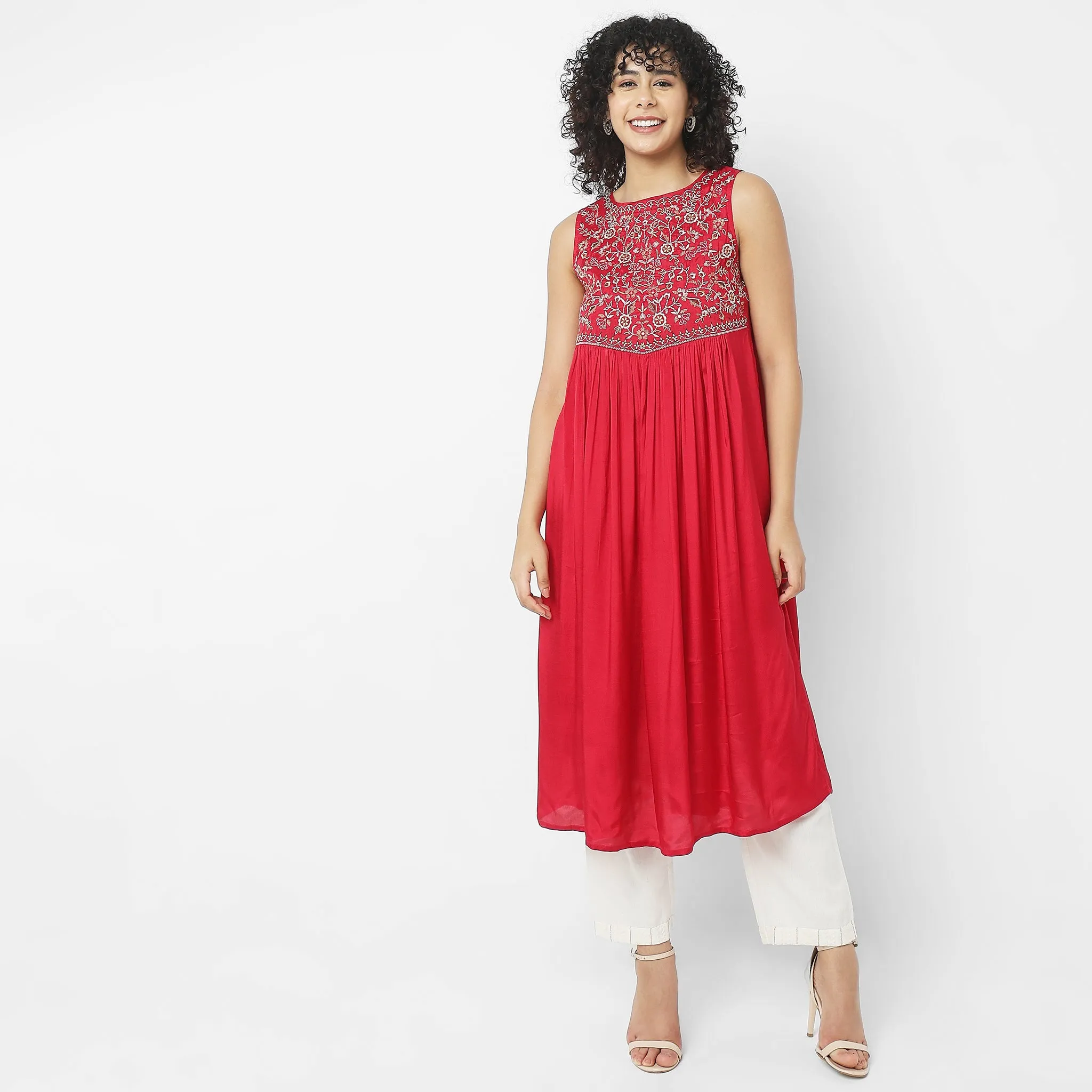Flare Fit Embroidered Kurta