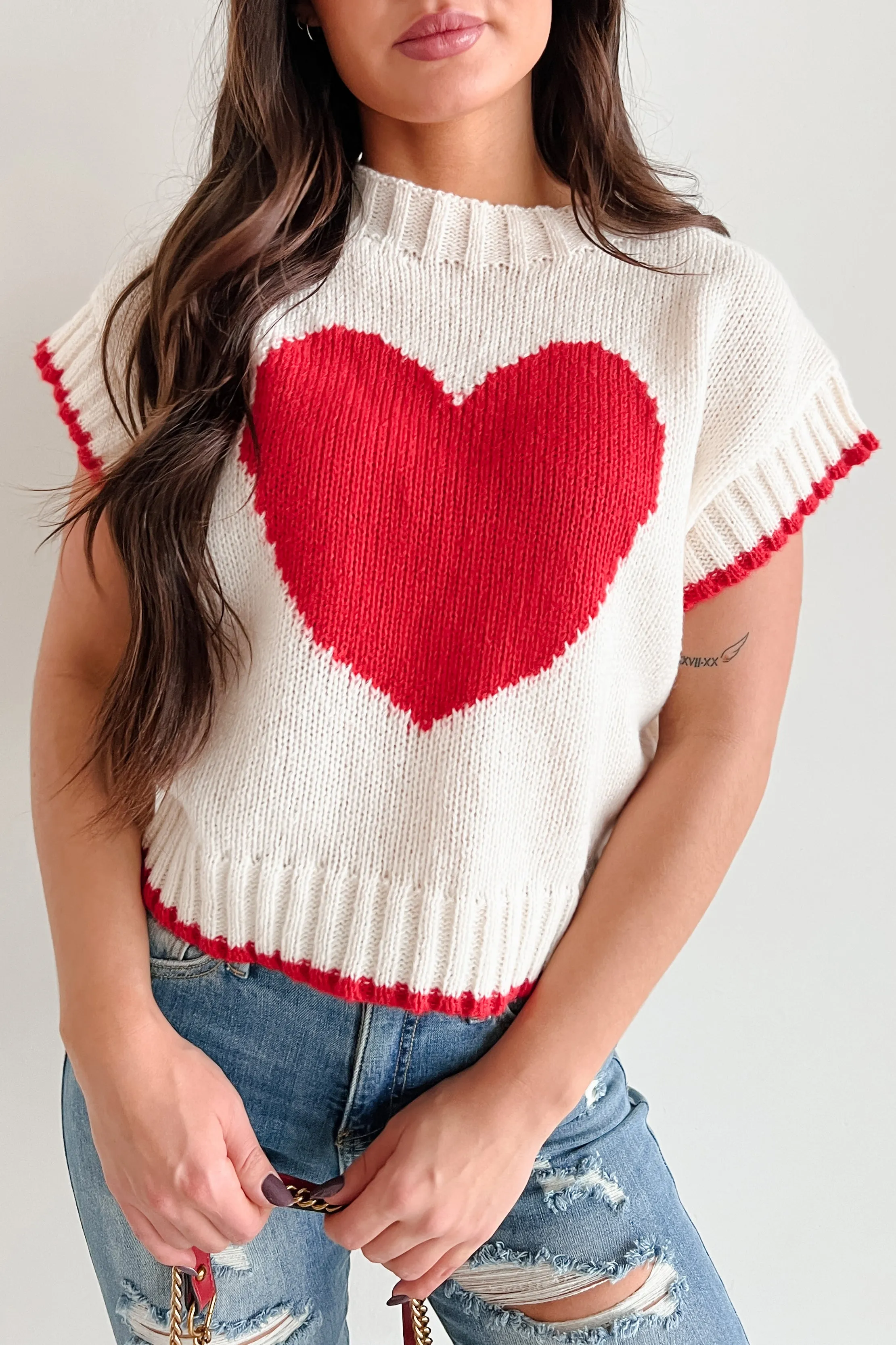 Following My Heart Short Sleeve Sweater (Ivory)