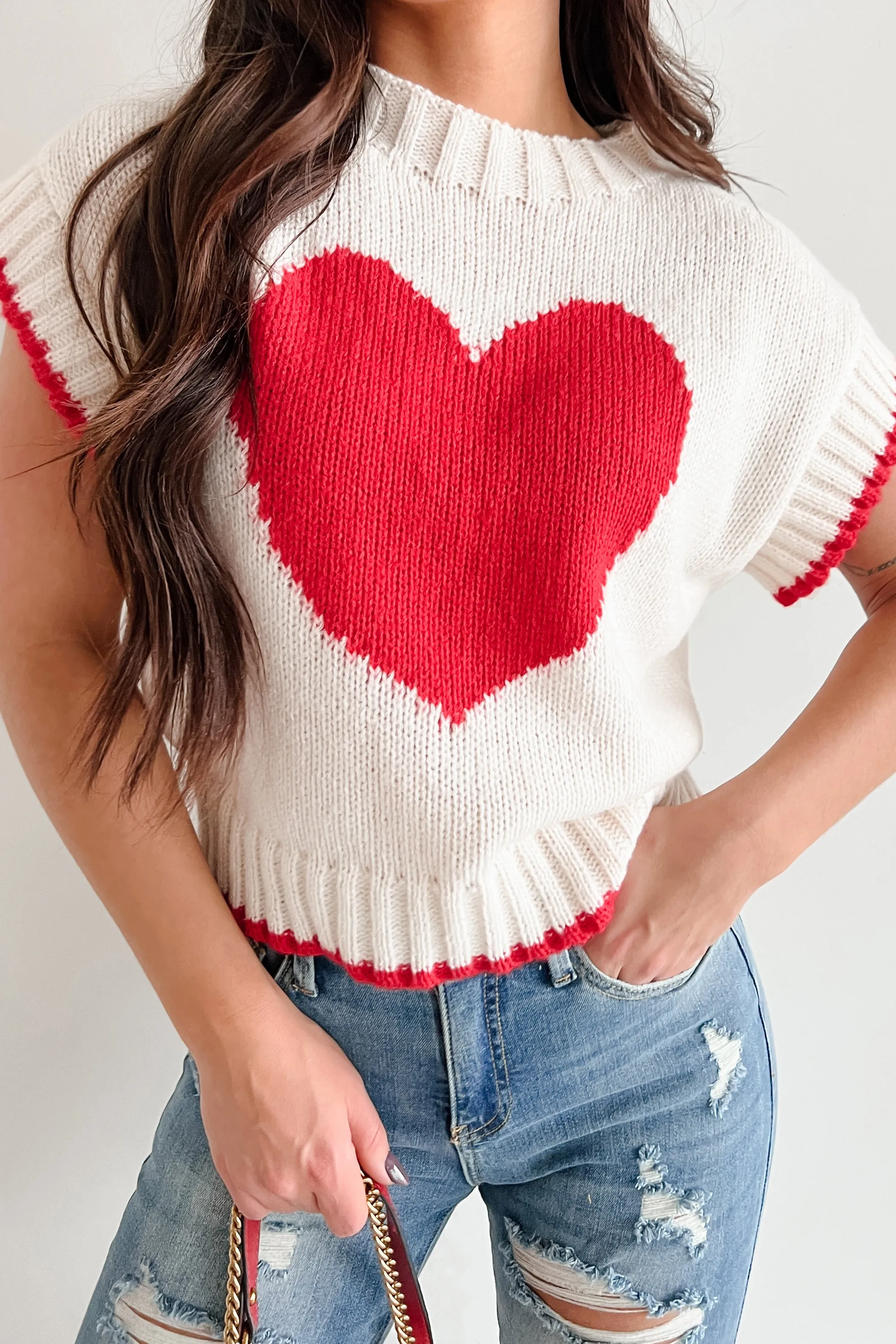 Following My Heart Short Sleeve Sweater (Ivory)