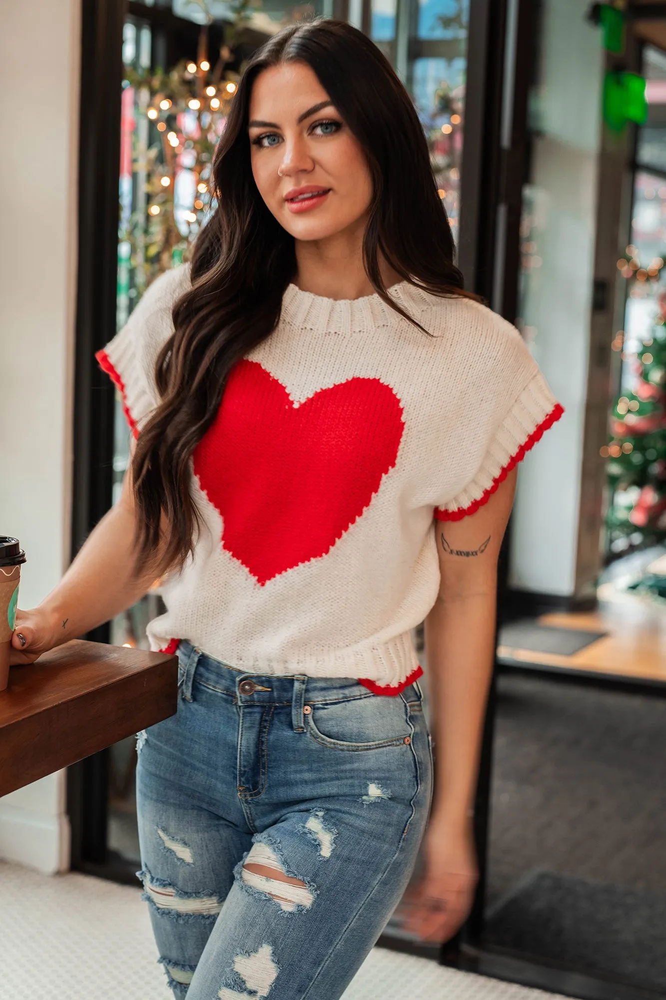 Following My Heart Short Sleeve Sweater (Ivory)