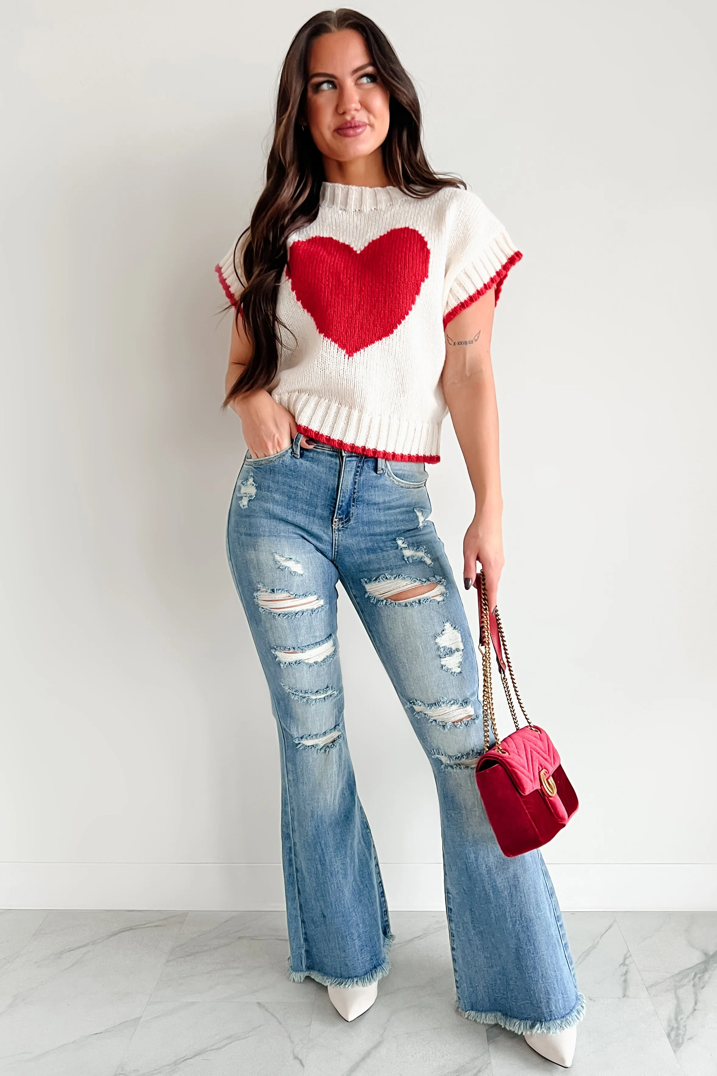 Following My Heart Short Sleeve Sweater (Ivory)