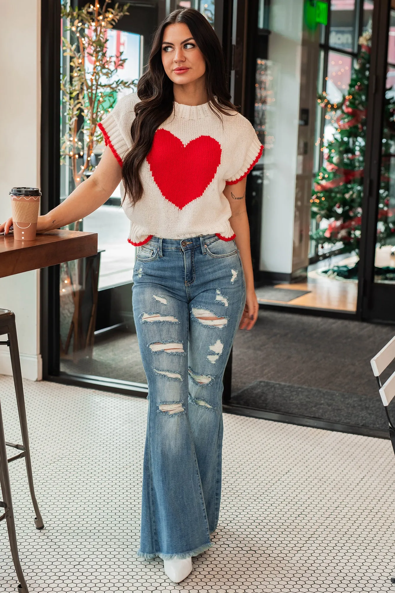 Following My Heart Short Sleeve Sweater (Ivory)