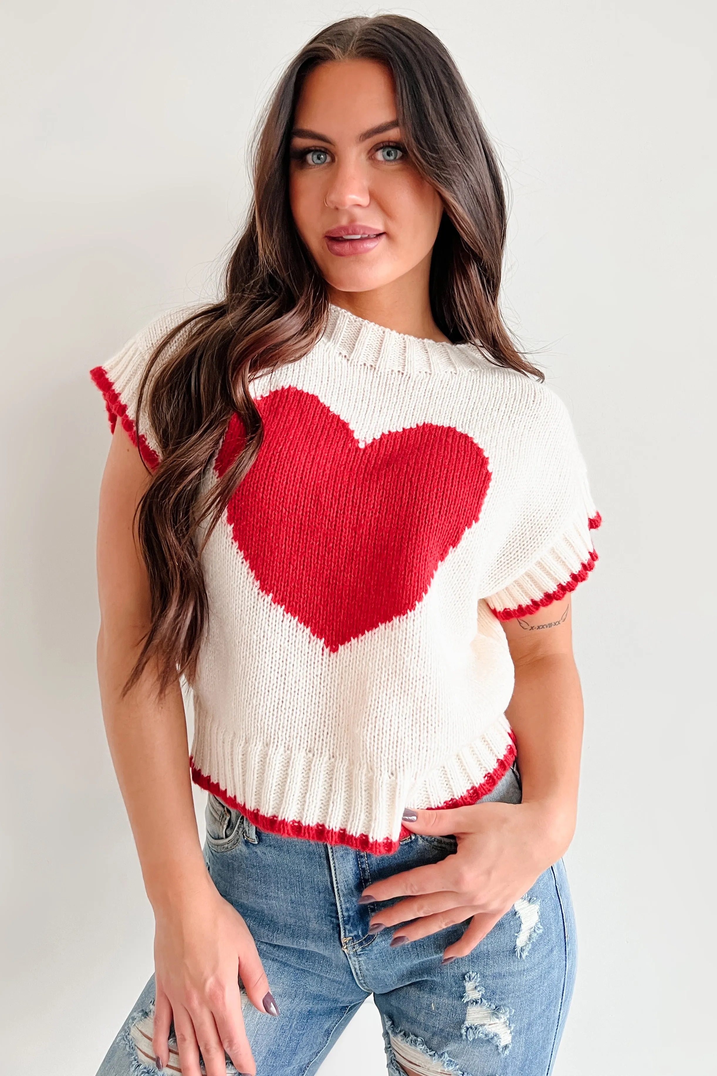 Following My Heart Short Sleeve Sweater (Ivory)