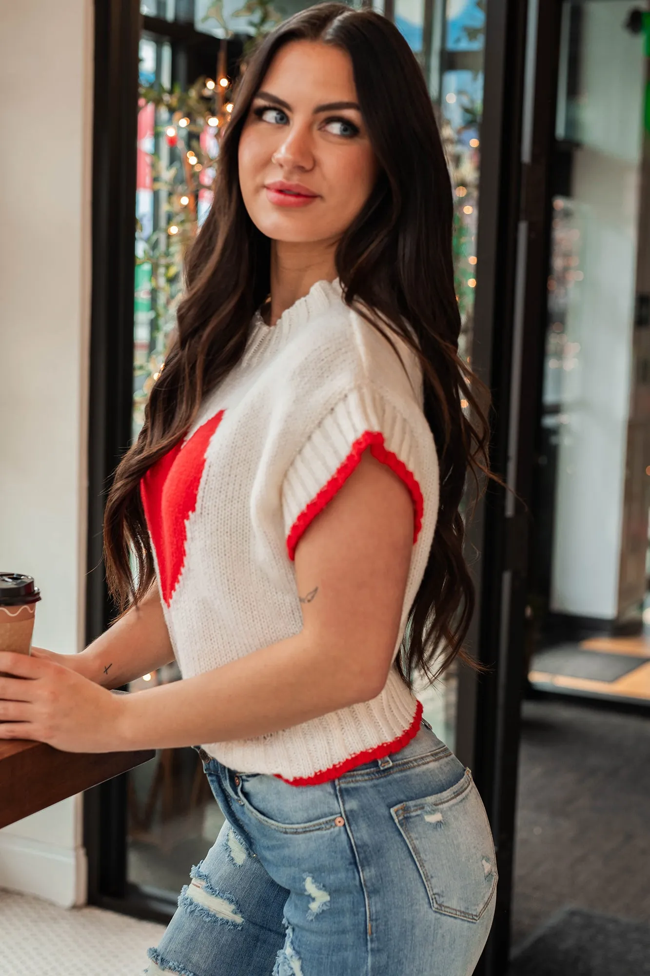 Following My Heart Short Sleeve Sweater (Ivory)