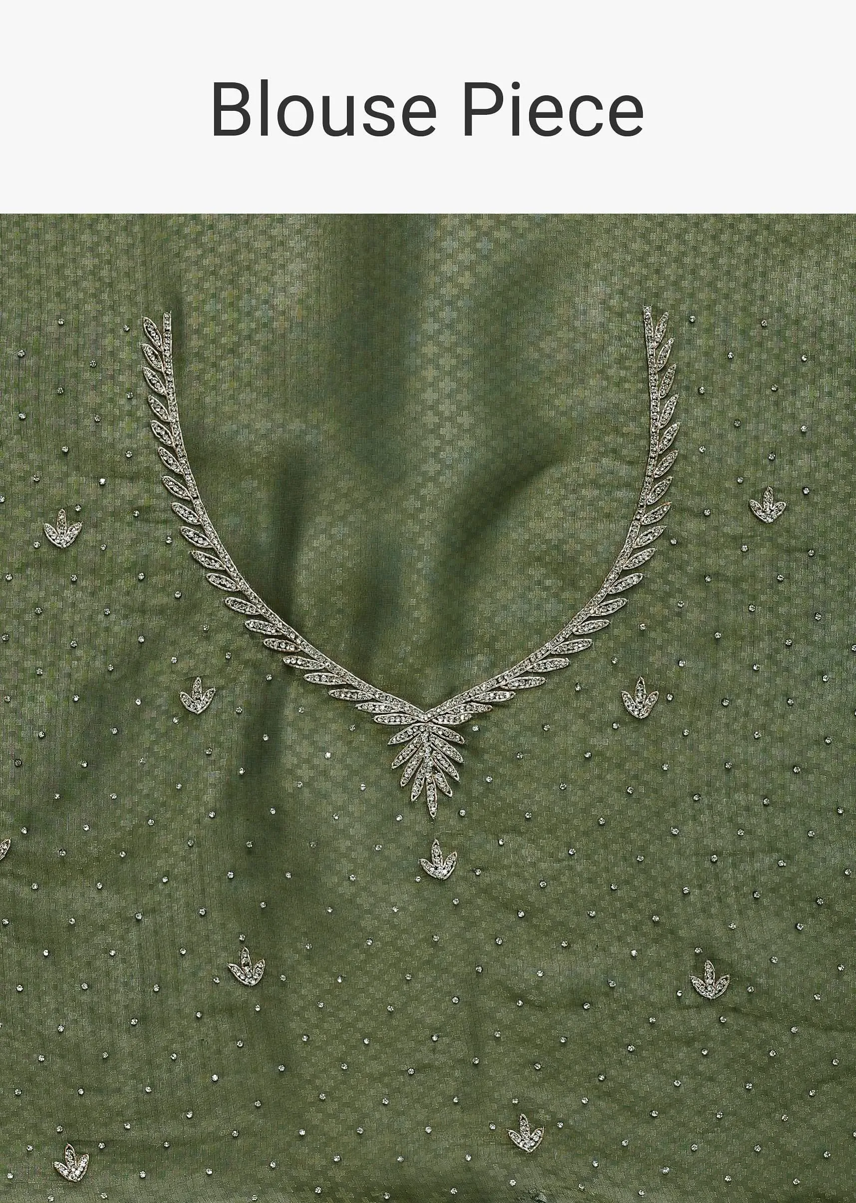 Forest Green Jacquard Saree In Cutdana Embroidery With Unstitched Blouse