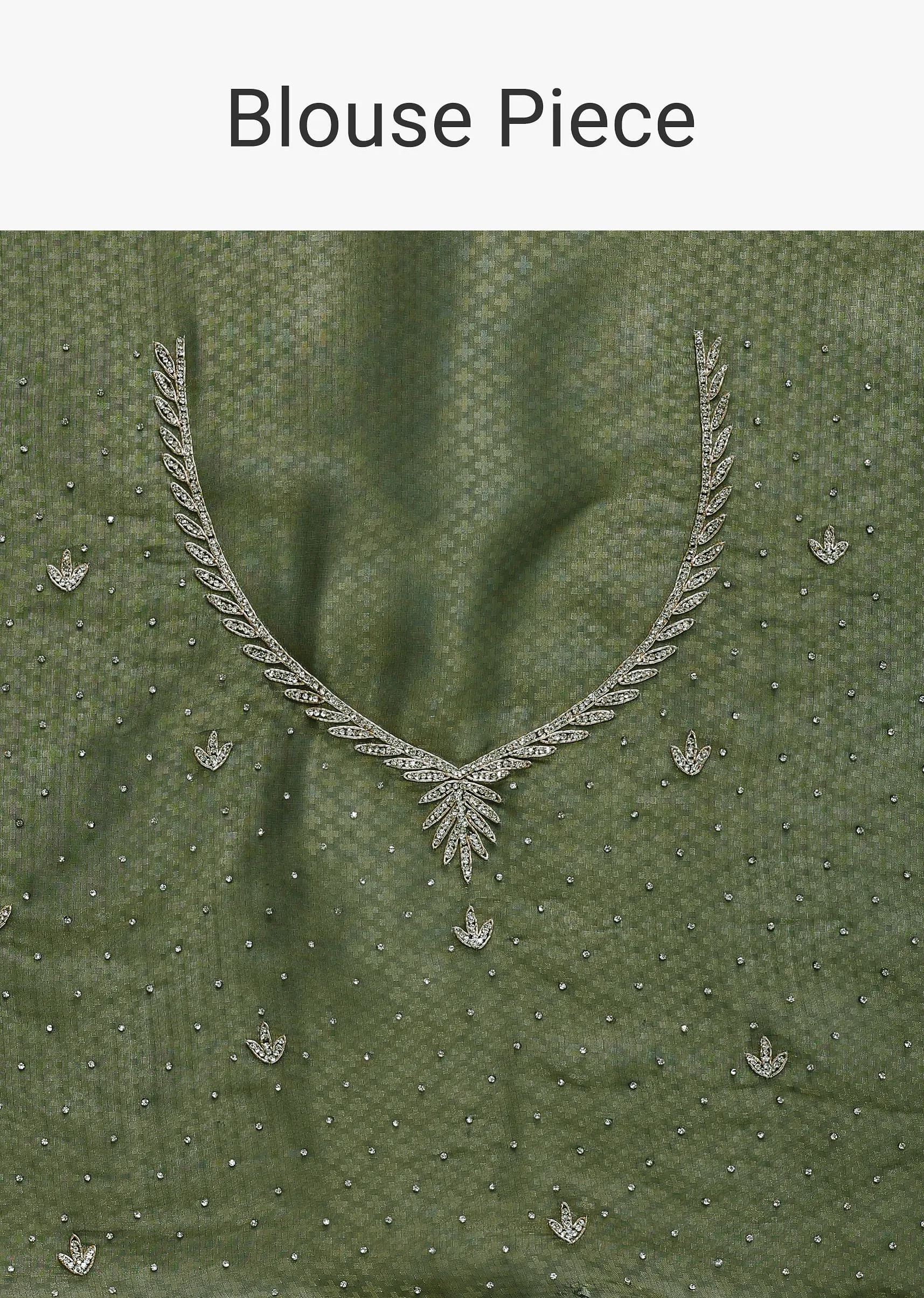 Forest Green Jacquard Saree In Cutdana Embroidery With Unstitched Blouse