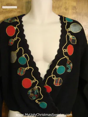 Funny Black 80s Christmas Sweater with Ornaments