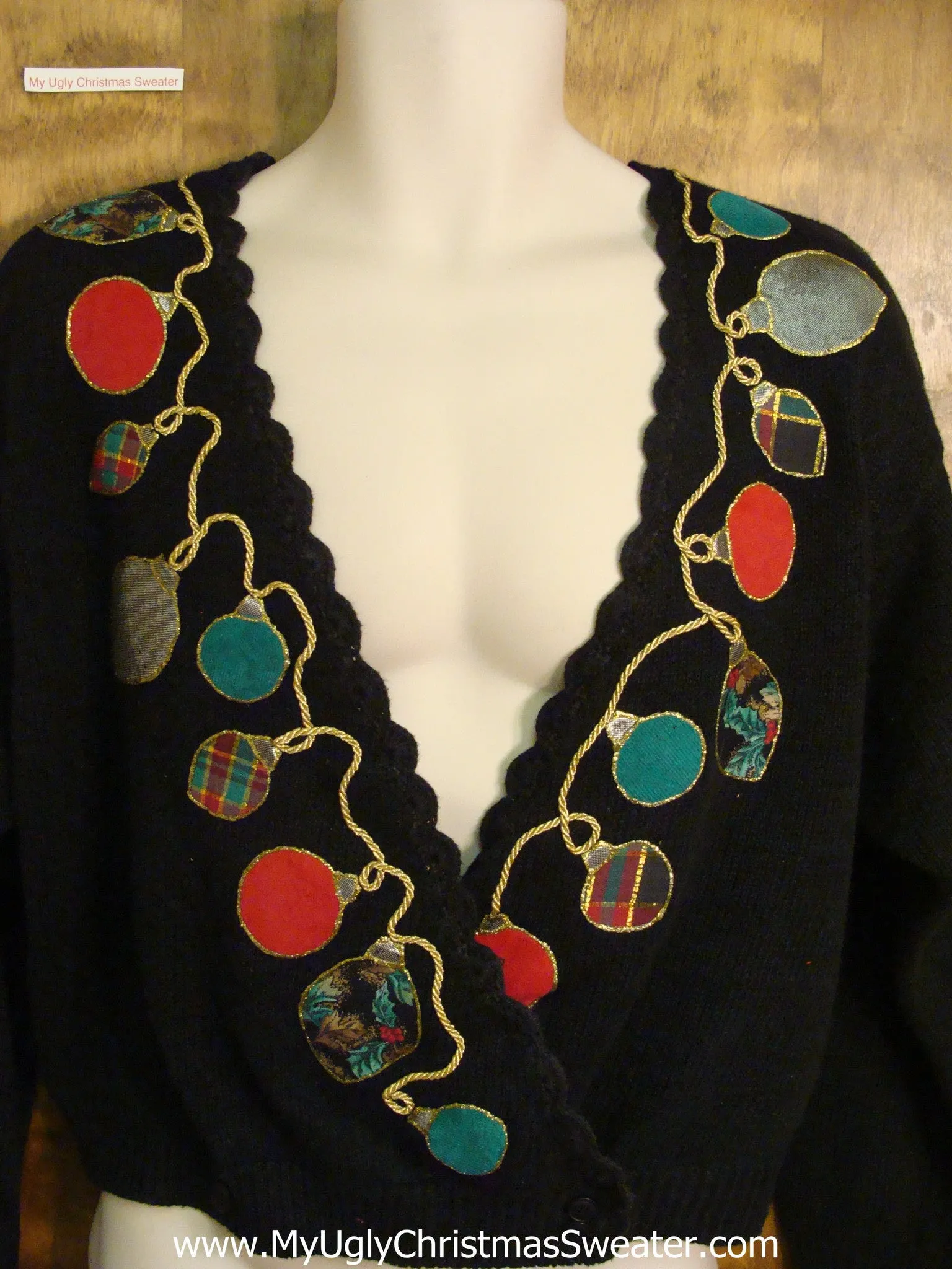 Funny Black 80s Christmas Sweater with Ornaments