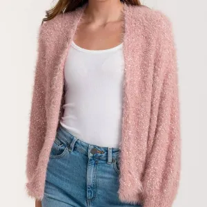 Fuzzy Lurex Knit Pink Cardigan