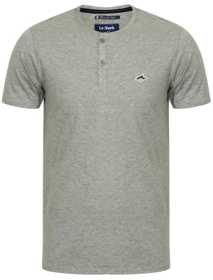 Glengall Short Sleeve Henley Neck Cotton T-Shirt in Light Grey Marl - Le Shark