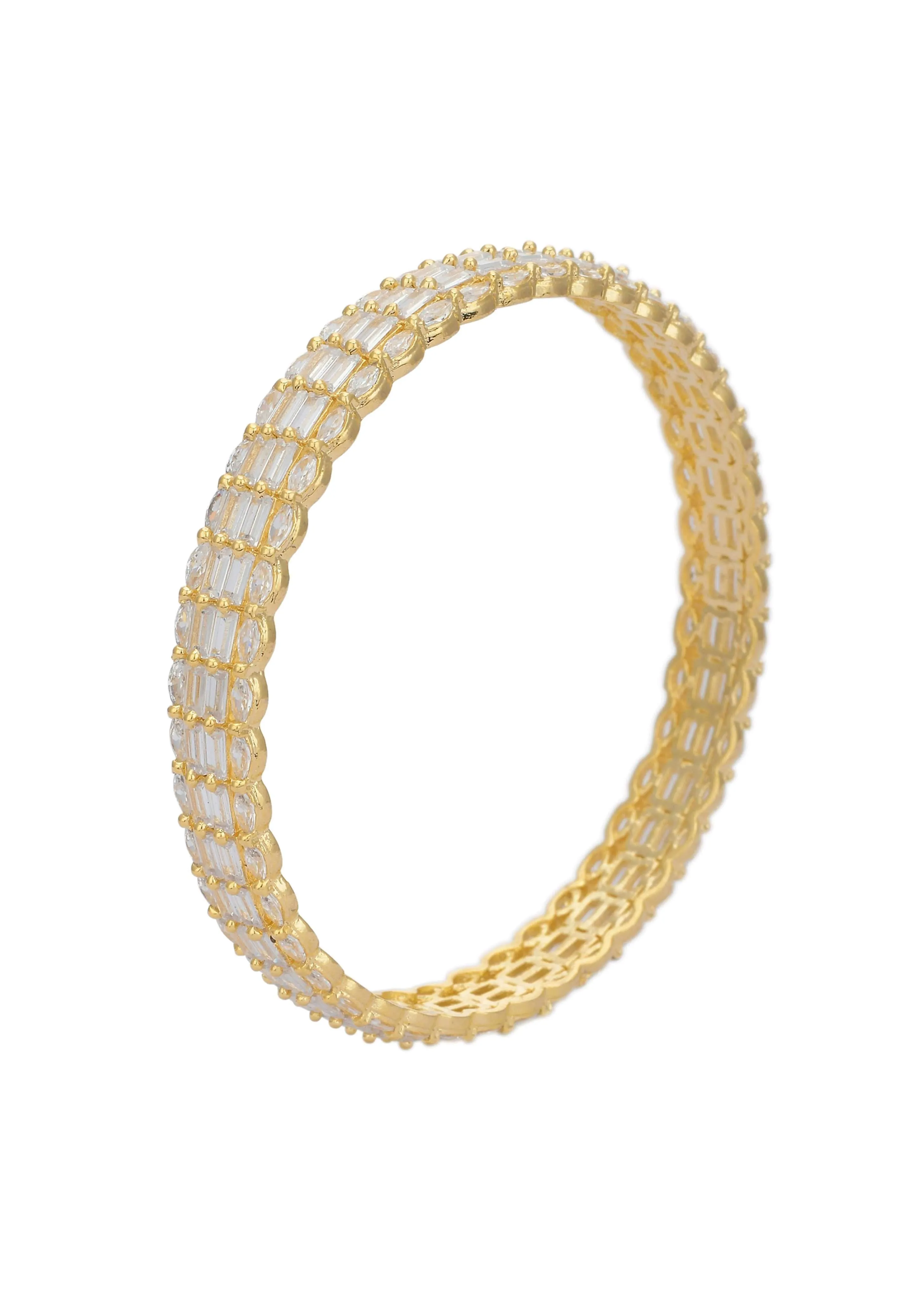 Gold Finish Bangles With Synthetic Stones (Set of 2)