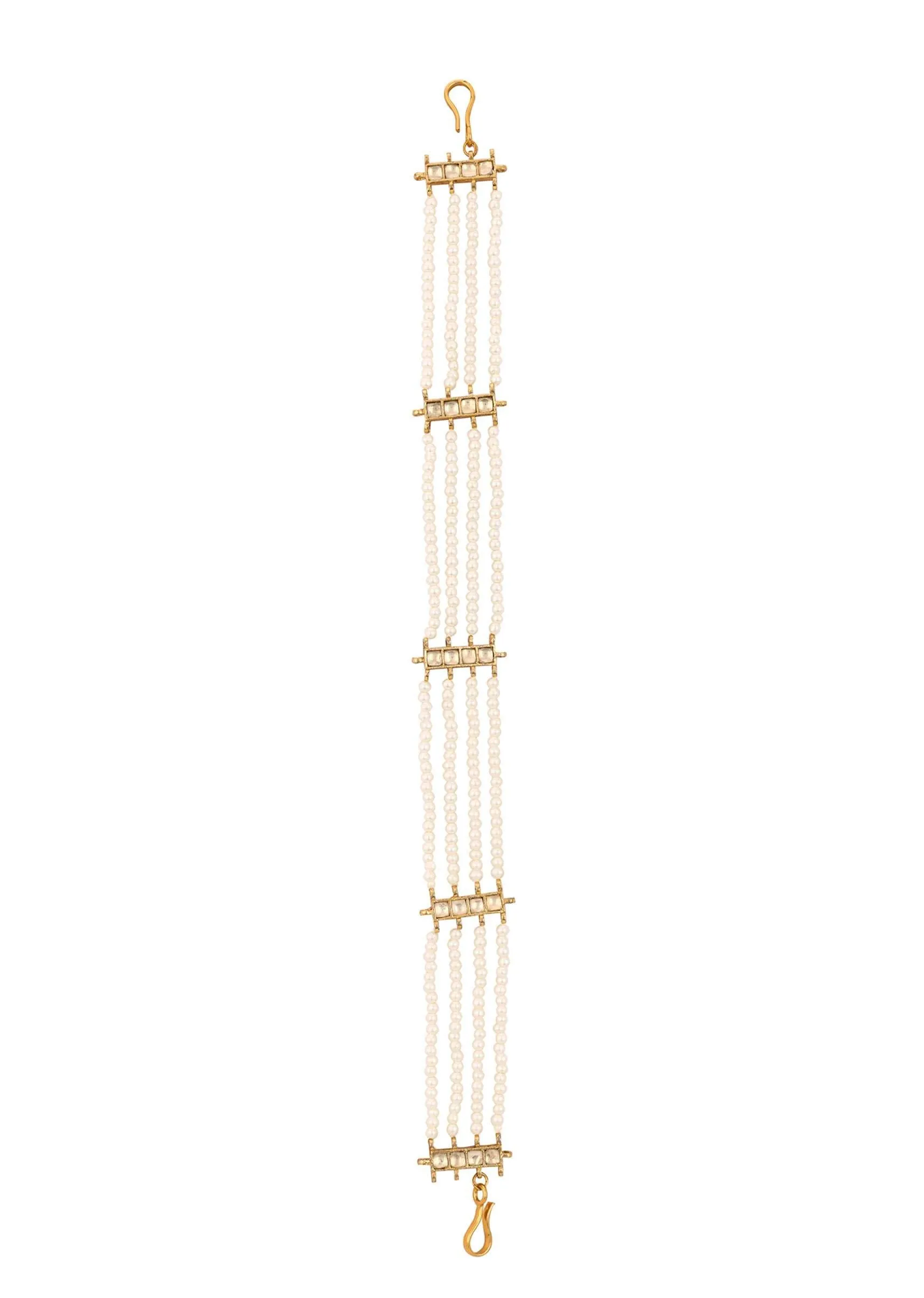 Gold Finish Kundan Polki Beads And Pearls Sheeshpatti