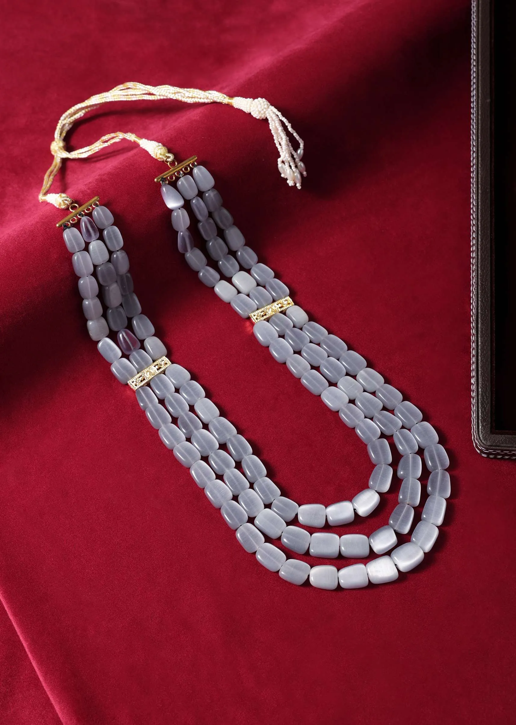 Gold Finish Long Mala In Mix Metal With Beads