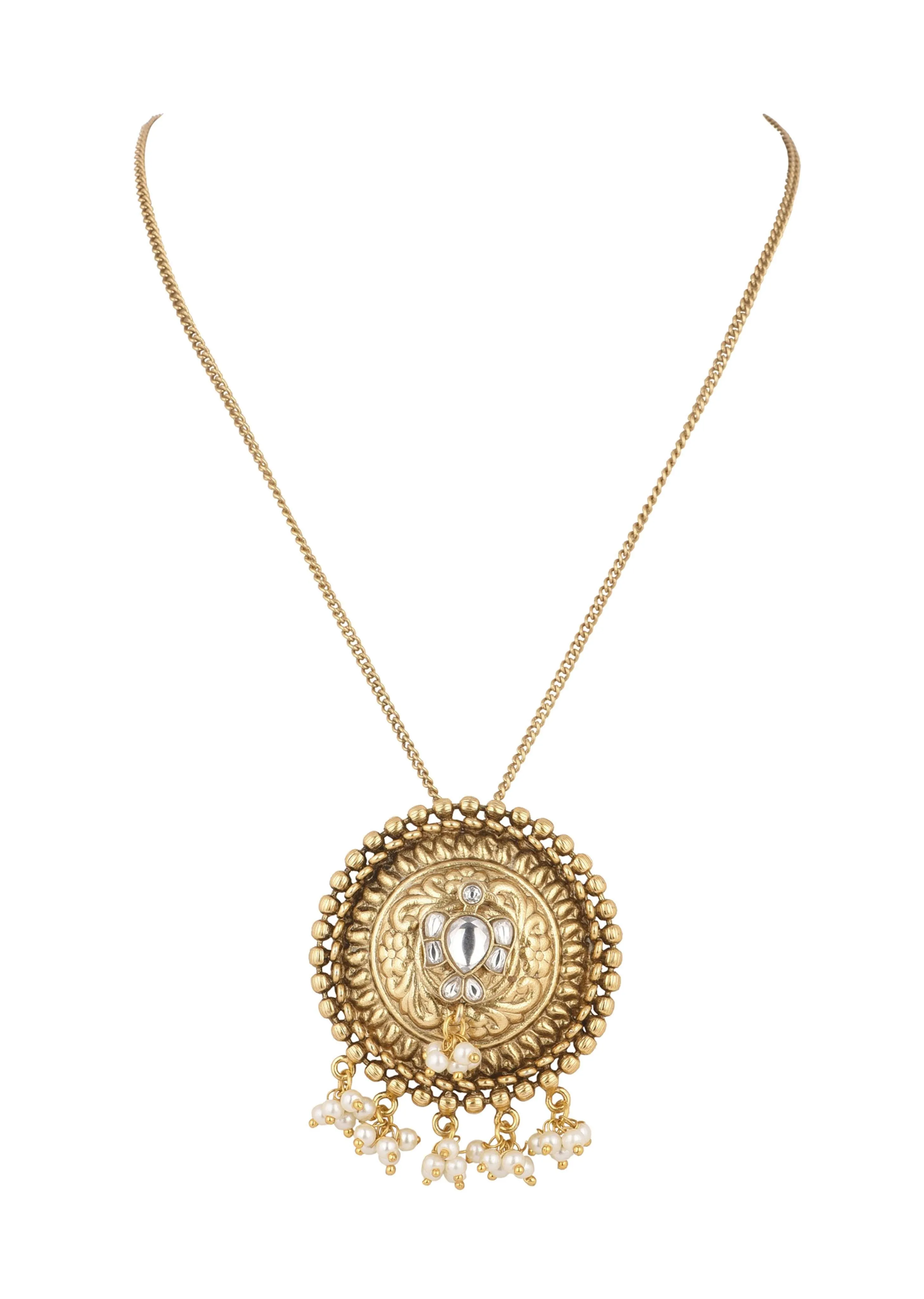Gold Finish Long Necklace Embedded With A Small Motif