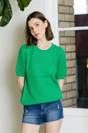 Green Puff Sleeve Short Sleeve Sweater
