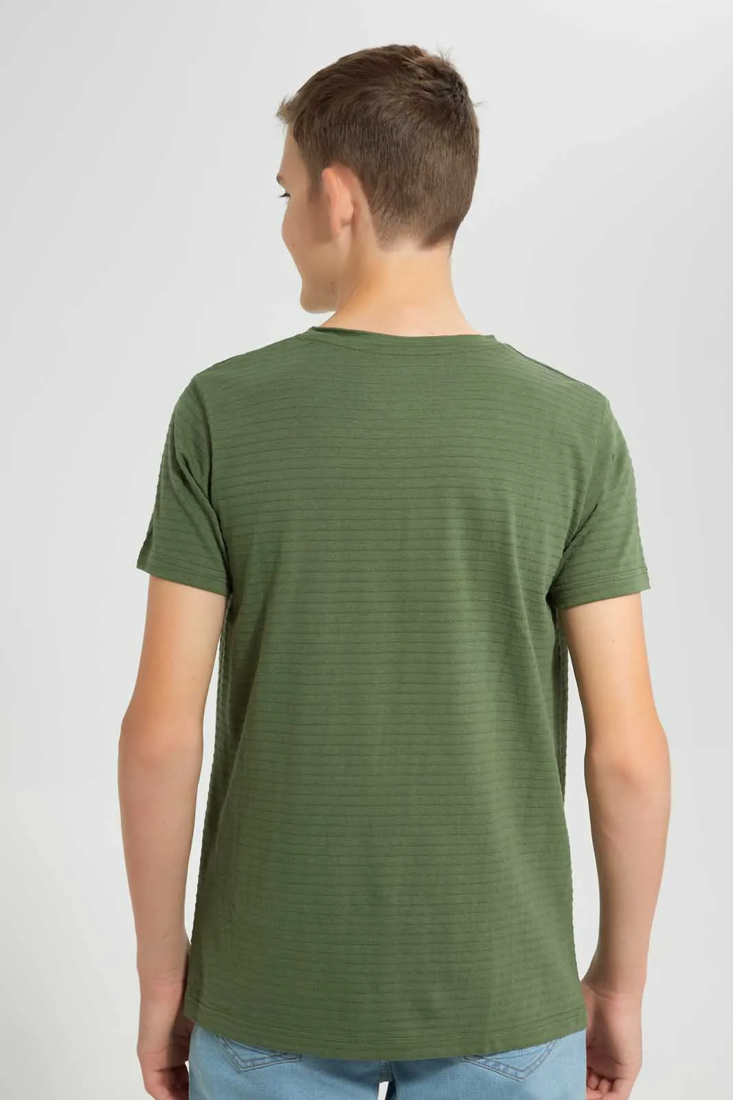 Green Textured Henley T-Shirt