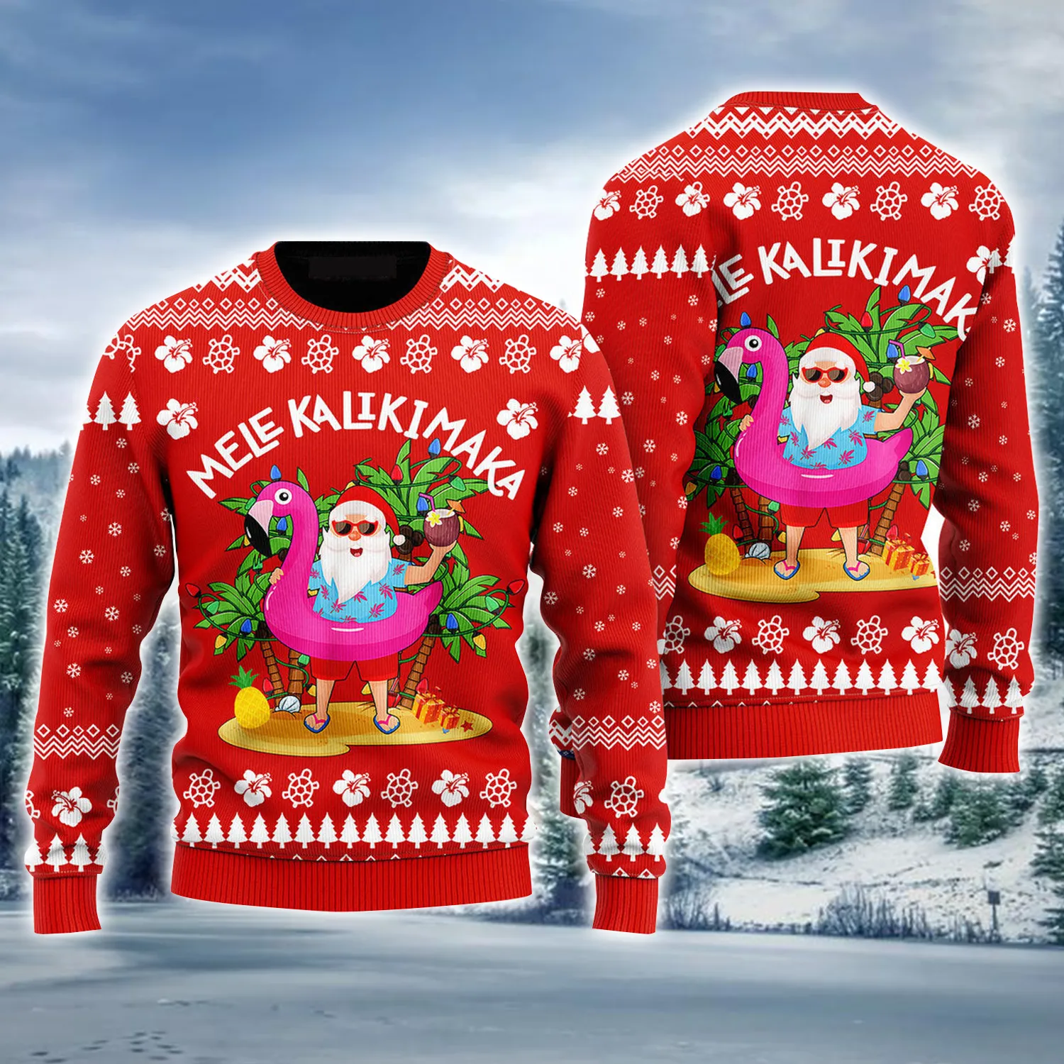 Hawaiian Santa Ugly Sweater, Mele Kalikimaka Ugly Sweater For Men & Women