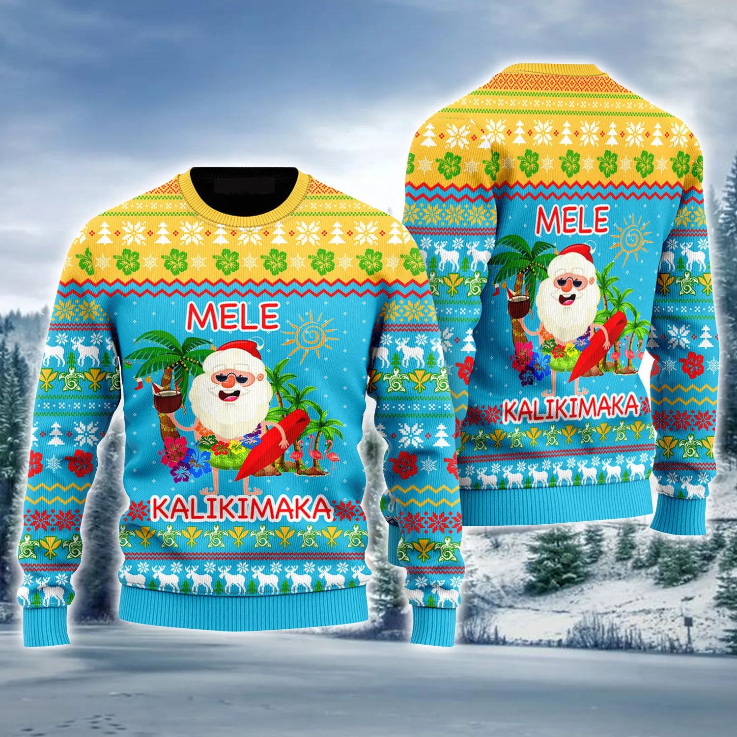 Hawaiian Santa Ugly Sweater, Mele Kalikimaka Ugly Sweater For Men & Women