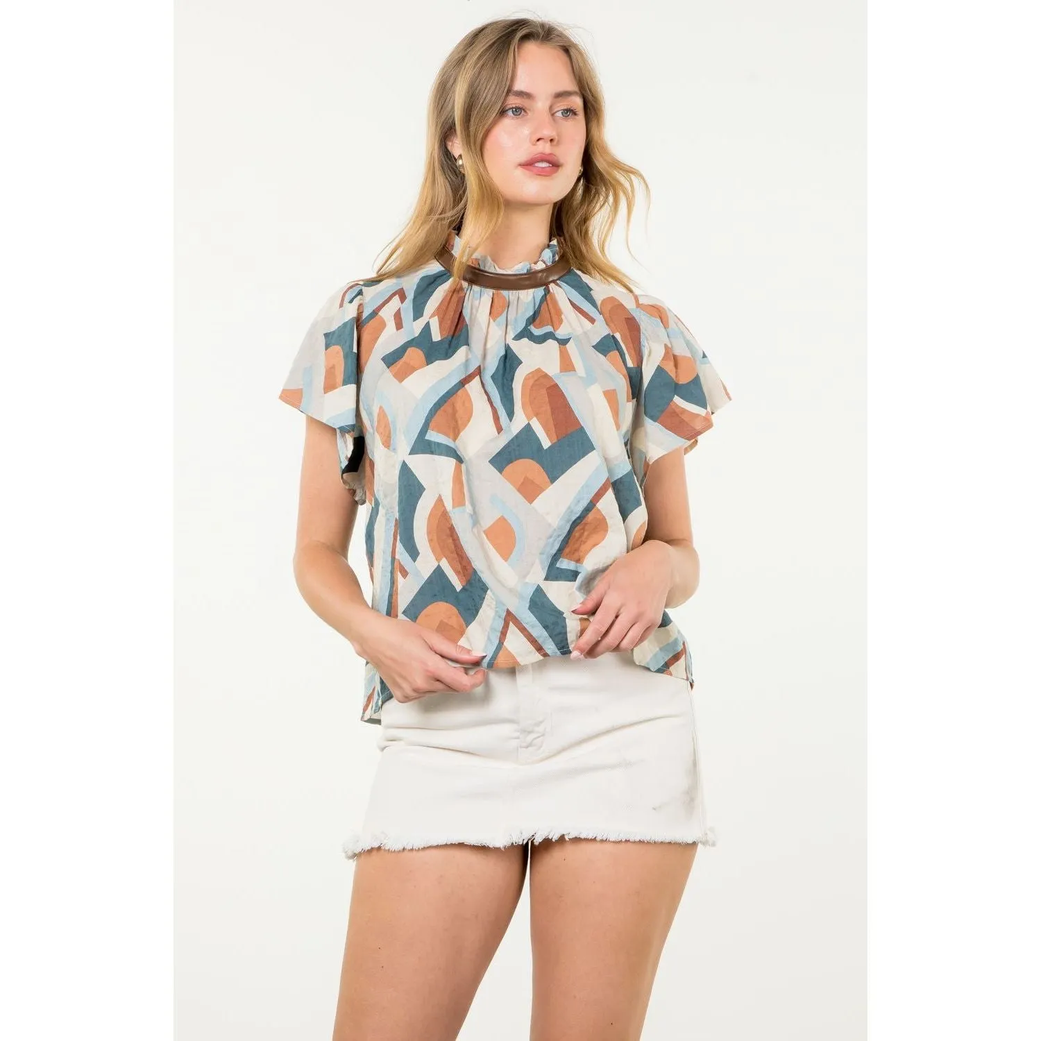 Heather Flutter Sleeve Print THML Top