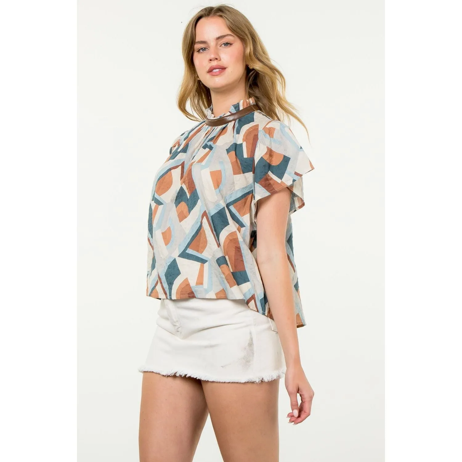 Heather Flutter Sleeve Print THML Top