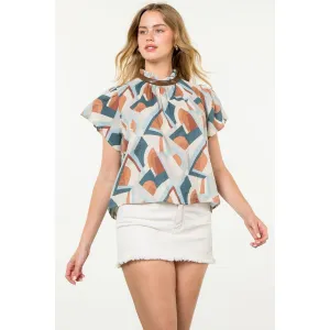 Heather Flutter Sleeve Print THML Top
