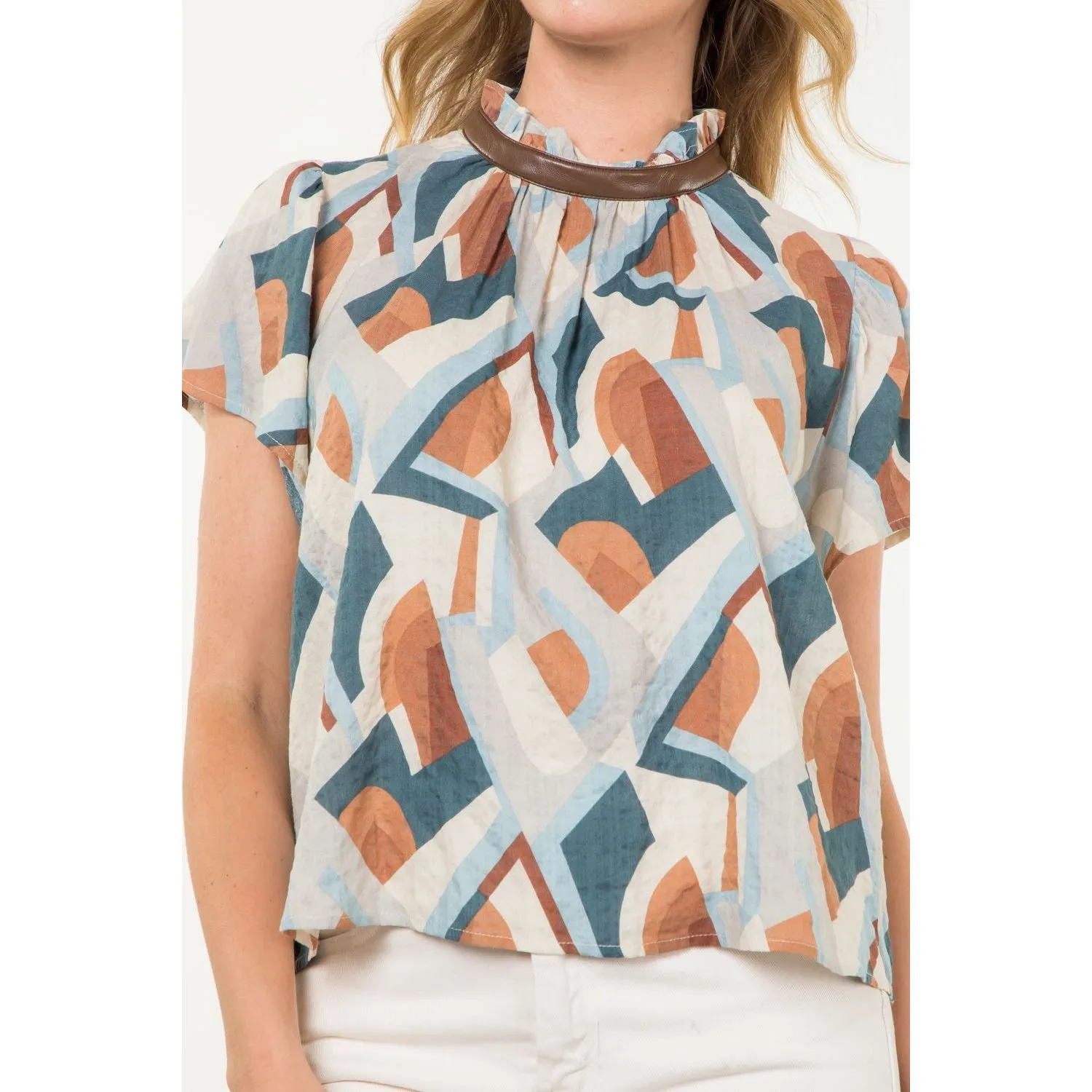 Heather Flutter Sleeve Print THML Top