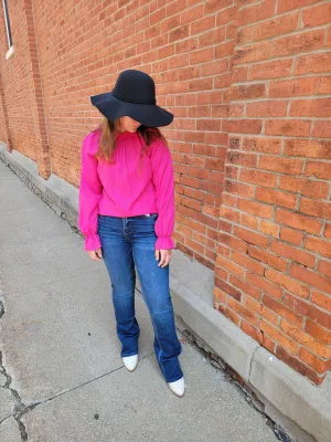 Hot Pink Ruffle Sleeve Top