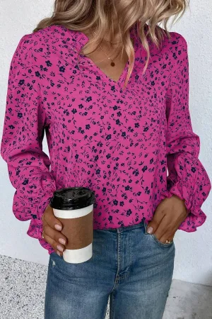 Hot Pink Ruffled Sleeve Floral Top