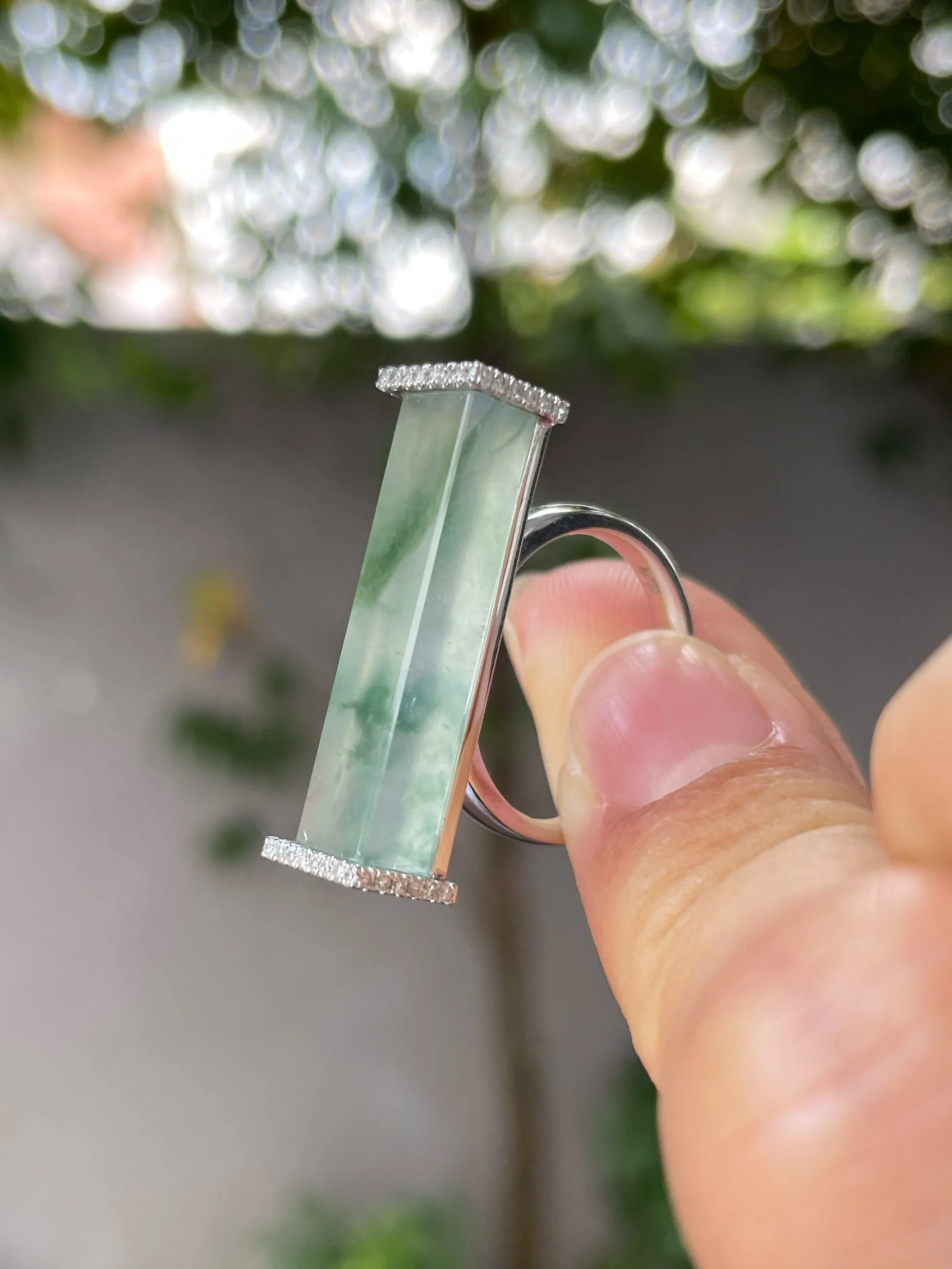Icy Bluish Flower Jade Ring (NJR196)