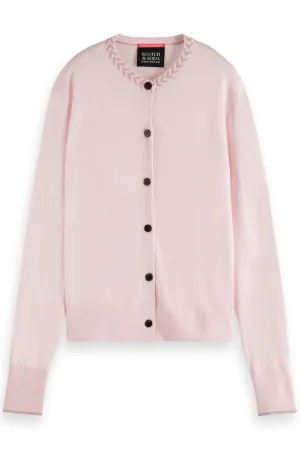 JACQUARD TRIM CREW NECK CARDIGAN SEA FLOWER