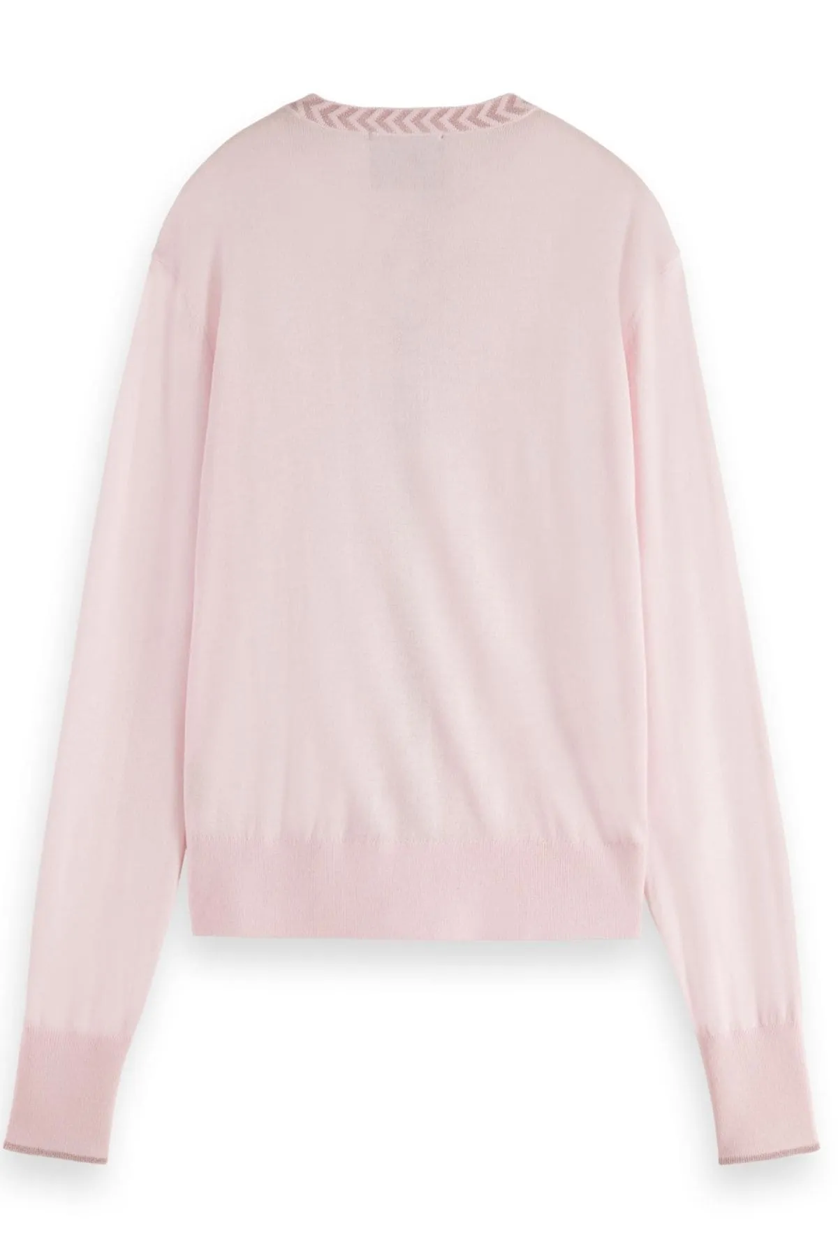 JACQUARD TRIM CREW NECK CARDIGAN SEA FLOWER