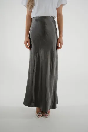 Jane Longline Satin Skirt In Grey