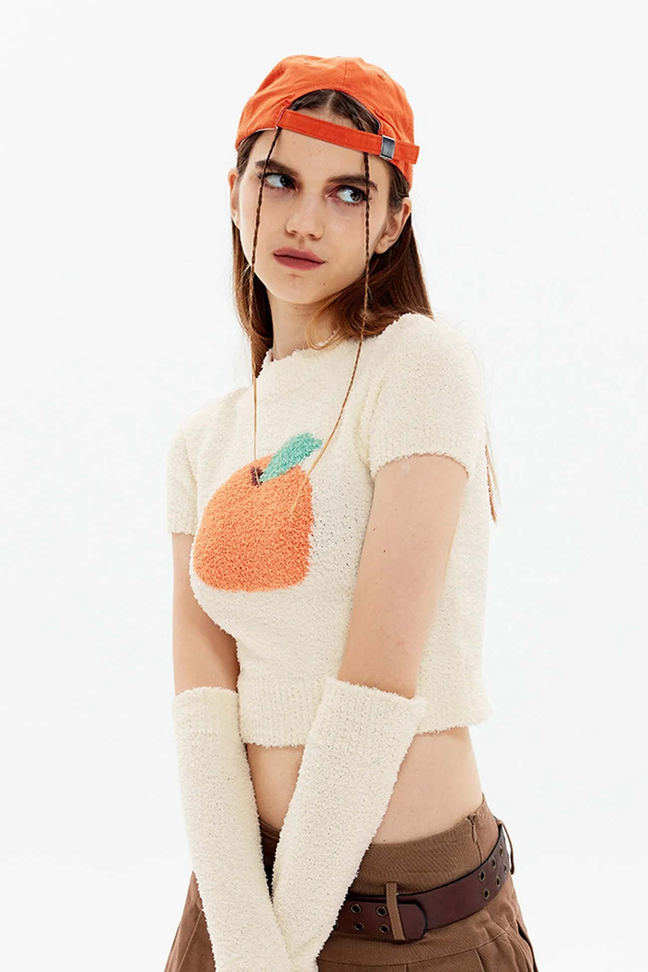 Joskaa Fruit Pattern Jacquard Sleevelet Sweater