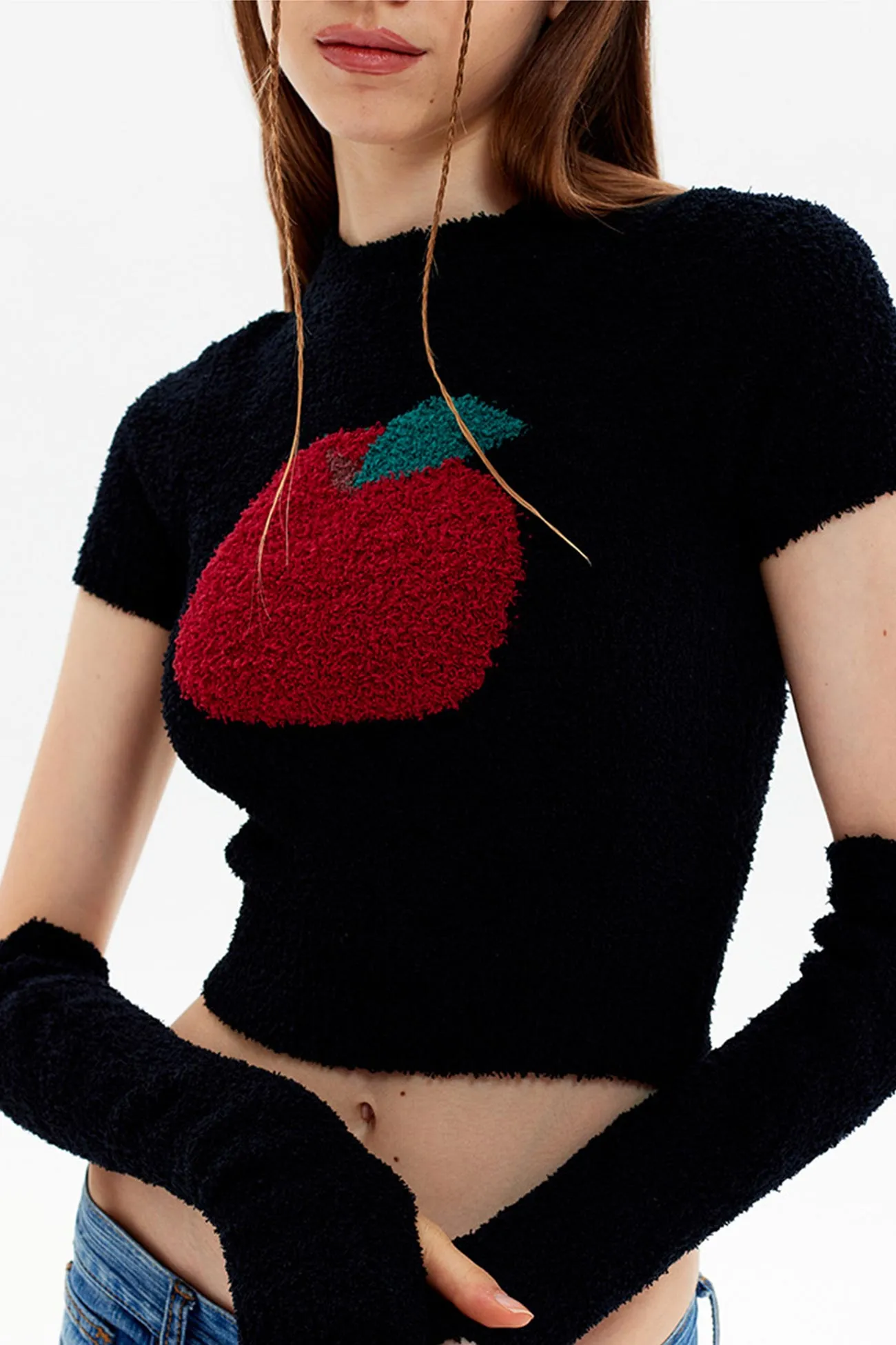 Joskaa Fruit Pattern Jacquard Sleevelet Sweater