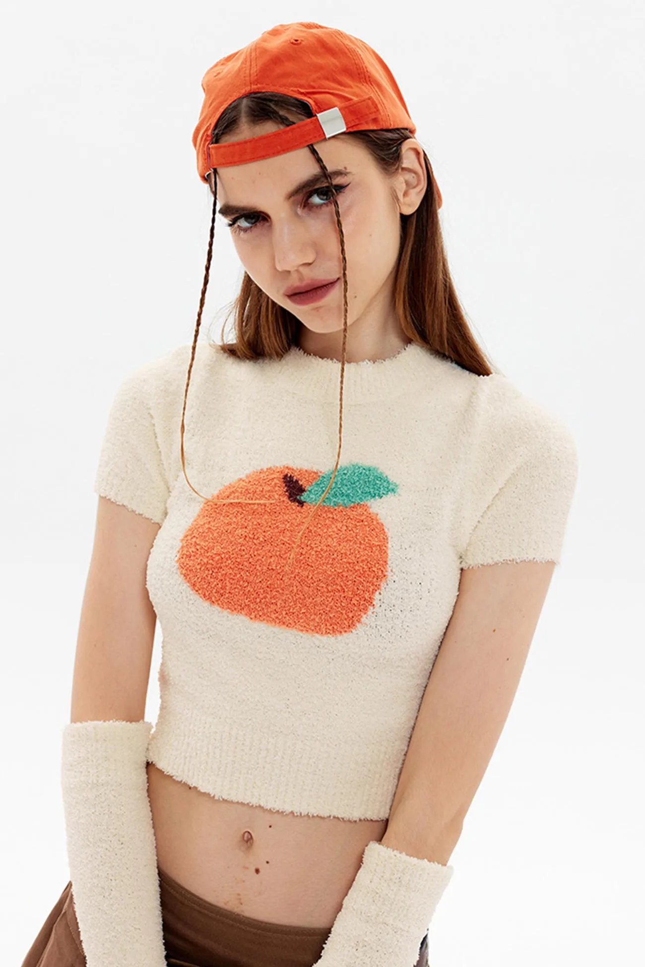 Joskaa Fruit Pattern Jacquard Sleevelet Sweater