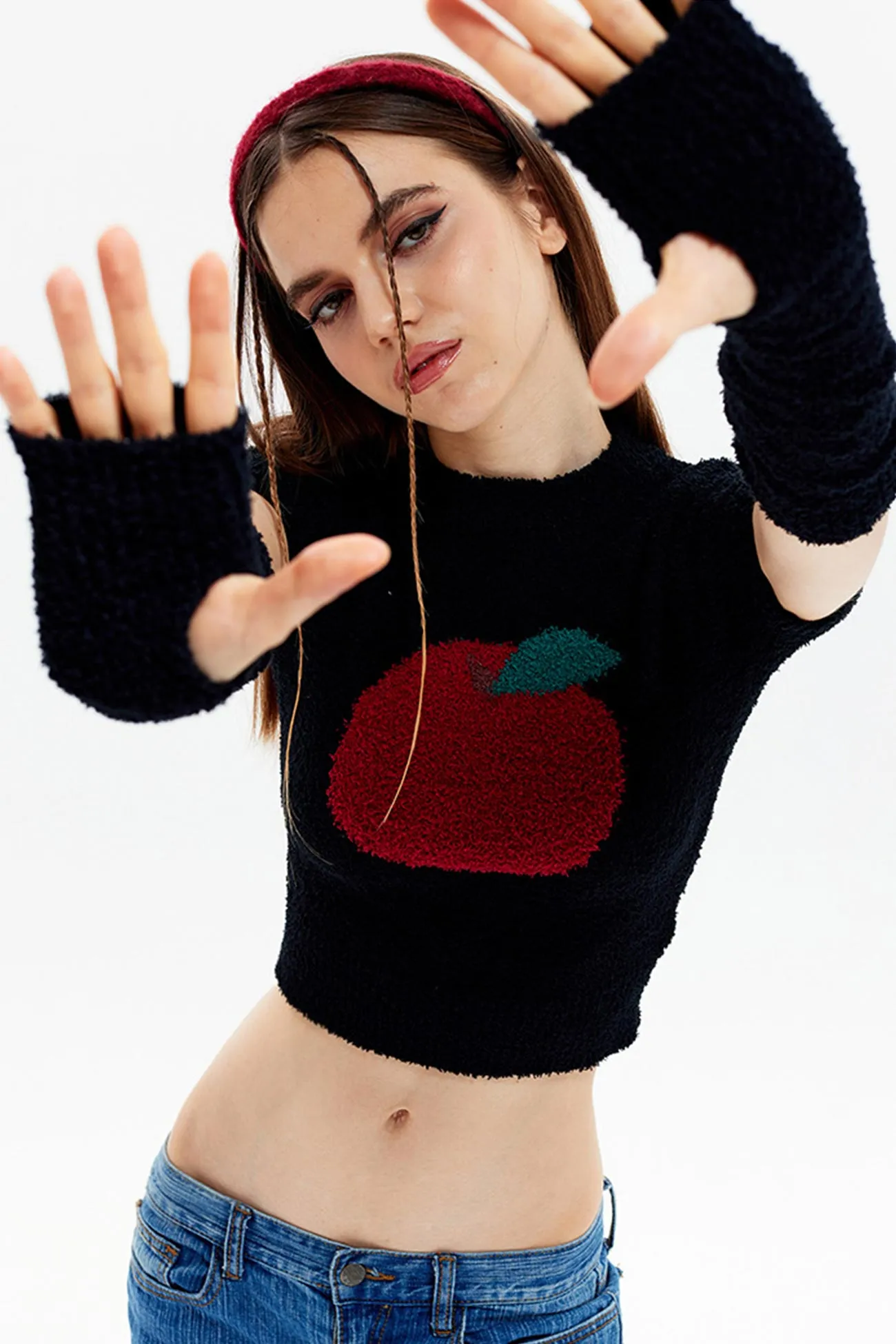Joskaa Fruit Pattern Jacquard Sleevelet Sweater