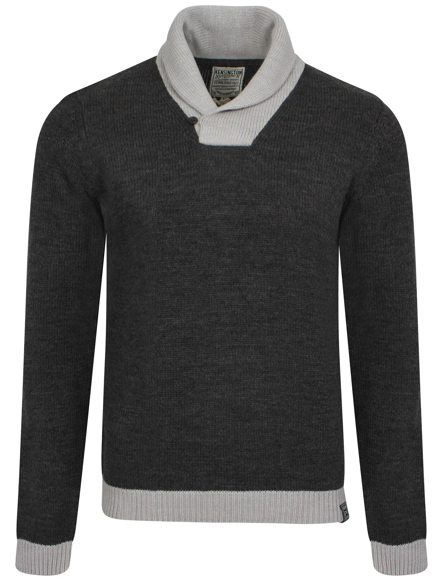 Kensington Eastside Terry Shawl collar jumper in charcoal