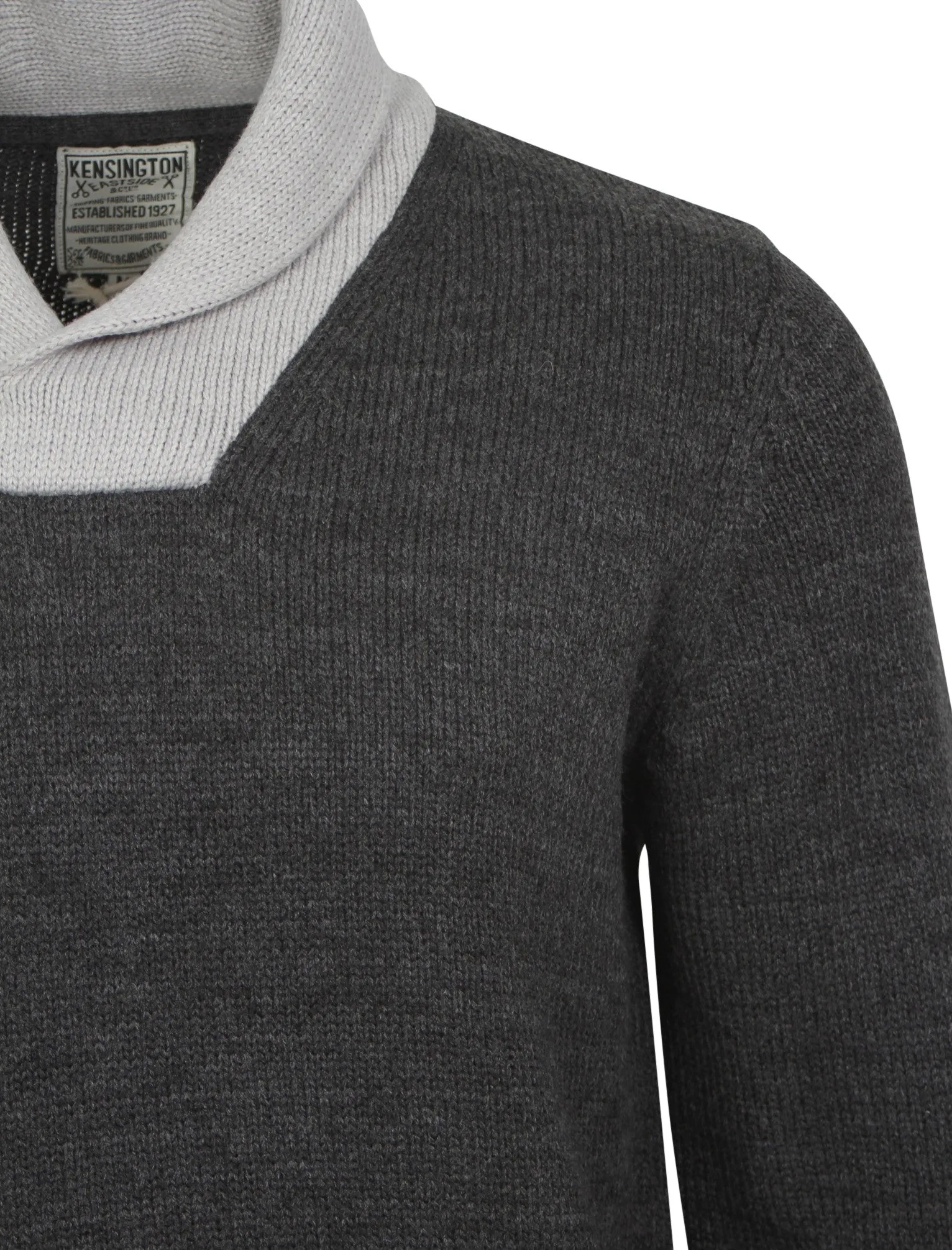 Kensington Eastside Terry Shawl collar jumper in charcoal