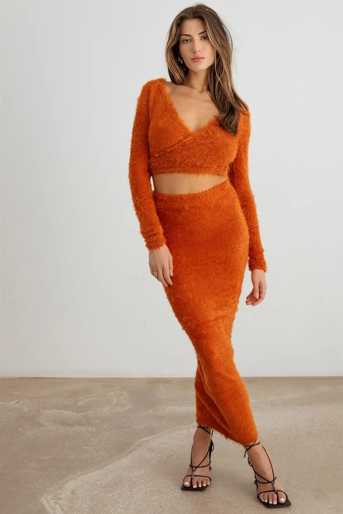 Knit Wrap Crop Top & High Waist Maxi Skirt Set