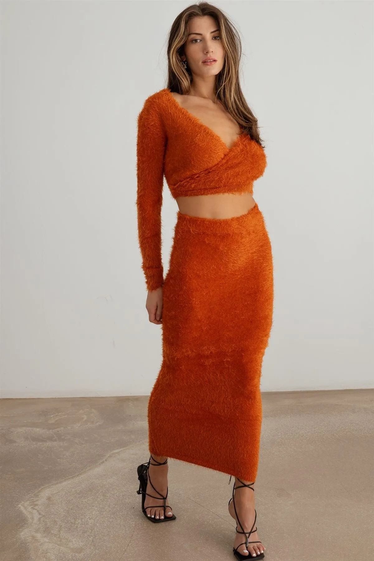 Knit Wrap Crop Top & High Waist Maxi Skirt Set