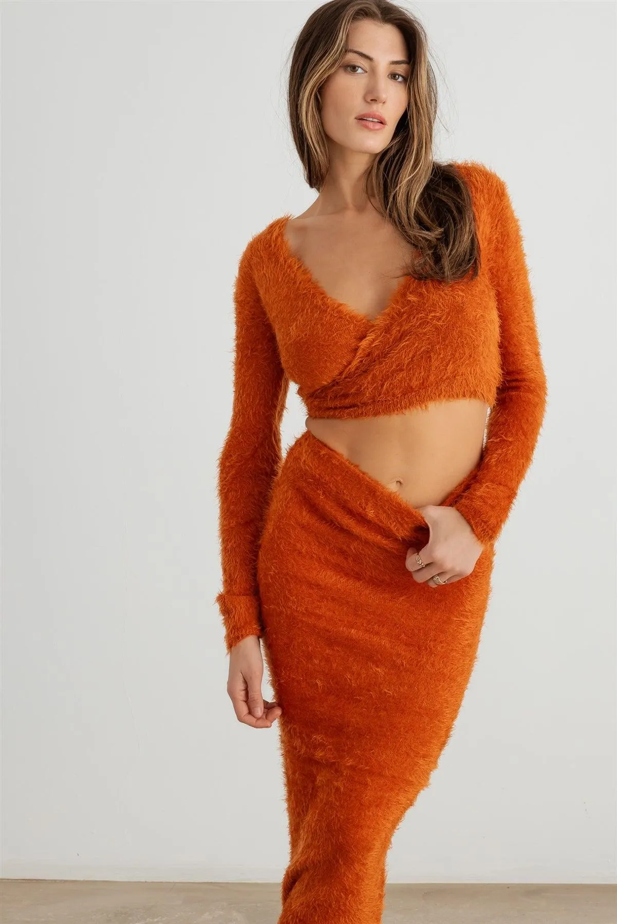 Knit Wrap Crop Top & High Waist Maxi Skirt Set
