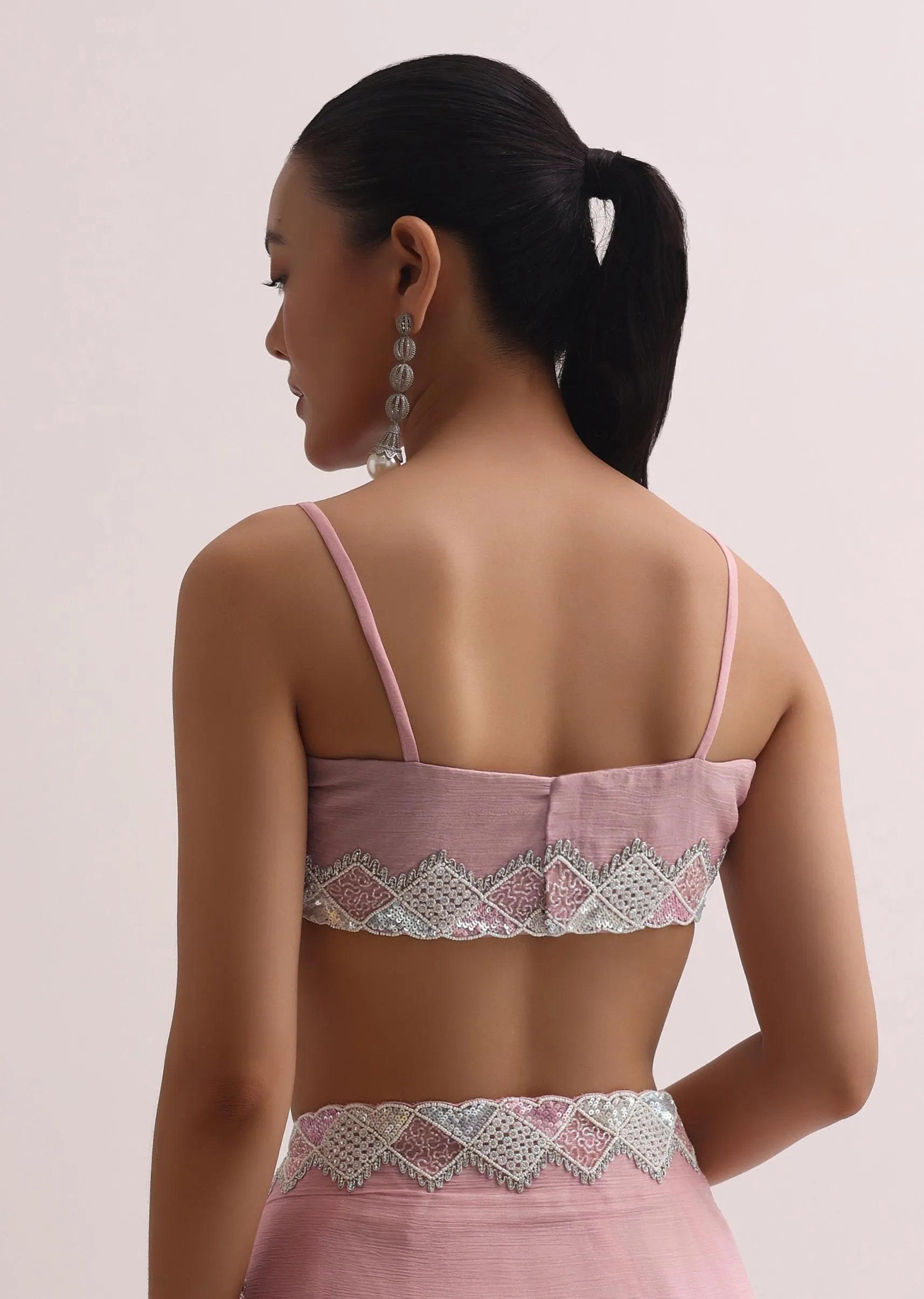 Light Pink Saree With Embroidered Border And Unstitched Blouse