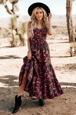Like A Rose Floral Tiered Cut-Out Maxi Dress (Black)